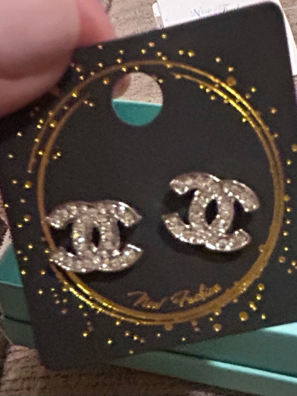 Fashion Jewelry Silver and Black, white and rhinestone CC Stud Earring Set, NEW - Picture 5 of 6
